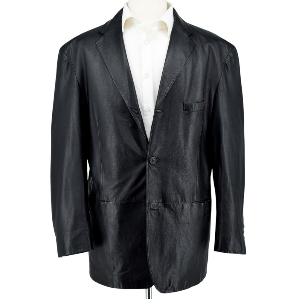 Alfani Positano Men 44R Black Genuine Leather Blazer Jacket Sport Coat 3-Button